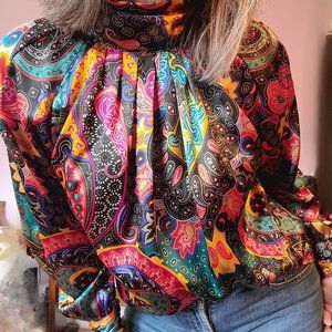 Vintage Satin Highneck Blouse / Size M